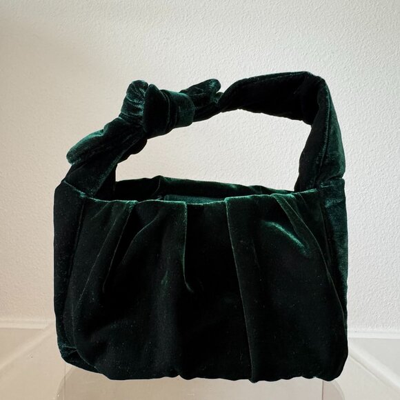 J.Crew Velvet Double Knot Handbag Old Forest Emerald Green NWOT - Picture 2 of 10